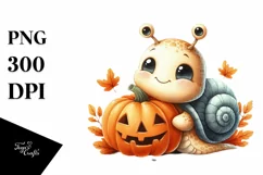 Cute Baby Snail with Halloween Pumpkin, Transparent PNG Product Image 1