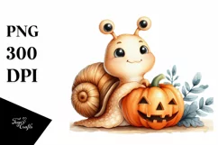Cute Baby Snail with Halloween Pumpkin, Transparent PNG Product Image 3