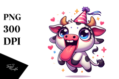Cute Baby Calf with Party Hat, Anime Eyes, PNG Product Image 1