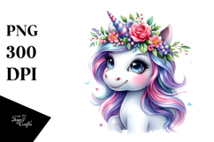 Cute Baby Unicorn with Floral Wreath, Transparent PNG Product Image 1