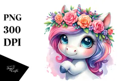 Cute Unicorn Playing with Wreath, Transparent PNG Product Image 1