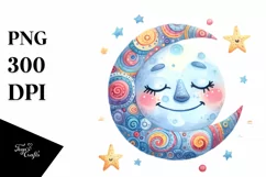 Very Simple Colorful Smiling Moon PNG Product Image 1