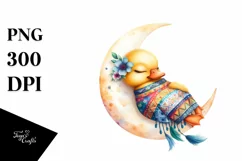 Vibrant Baby Duck Sleeping on Moon | Clipart Product Image 1