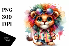 Colorful Layered Baby Lion Summer Watercolor Product Image 1