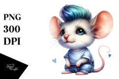 Vibrant Baby Mouse with Cool Haircut, Watercolor Drawing Product Image 1