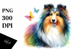 Watercolor Cute Colorful Collie Clipart Product Image 3