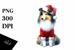 Cute Collie with Santa Hat, Summer PNG Product Image 1