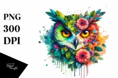 Abstract Vibrant Watercolor Owl with Flowers, Transparent Product Image 3