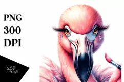 Funny Flamingo Diva Watercolor Clipart Product Image 1