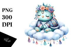 Boho Cute Turtle Sleeping on Cloud | Clipart Product Image 1