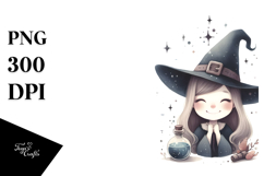 Quirky Smiling Witch Watercolor PNG Product Image 1