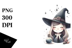 Quirky Smiling Witch Watercolor PNG Product Image 1