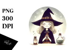 Quirky Smiling Witch Watercolor PNG Product Image 1