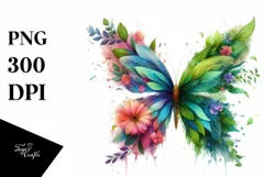 Butterfly with Flowers, Transparent PNG Product Image 1