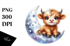 Cute Baby Highland Cow Smiling on the Moon | Sublimation | Product Image 1