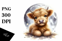 Baby Cow on Moon PNG Product Image 3