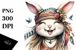 Cute Bunny Tongue Out Watercolor Clipart Product Image 1