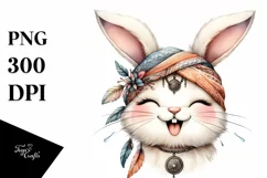 Cute Bunny Tongue Out Watercolor Clipart Product Image 3