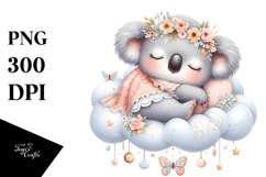 Boho Cute Baby Koala Sleeping on Cloud | Clipart Product Image 1