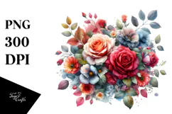 Colorful Red Roses Floral Frame PNG Product Image 1