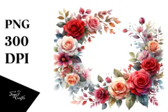 Colorful Red Roses Floral Frame PNG Product Image 1