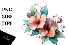 Metallic Hibiscus Watercolor PNG Product Image 1
