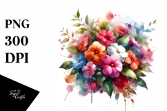 Vibrant Impatiens Watercolor Bouquet | Sublimation | Clipart Product Image 1