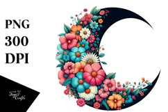 Colorful Flowered Half Moon PNG Product Image 1