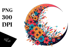Colorful Flowered Half Moon PNG Product Image 1
