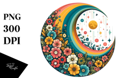 Colorful Flowered Half Moon PNG Product Image 1