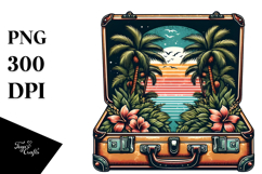 Vintage Tropical Island Suitcase PNG Product Image 1