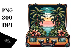 Vintage Tropical Island Suitcase PNG Product Image 1