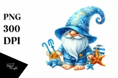 Summer Gnome Blue Accent Watercolor Sticker Clipart Product Image 3