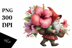 Detailed Gnome Hibiscus Bouquet Basket | Sublimation | Product Image 1