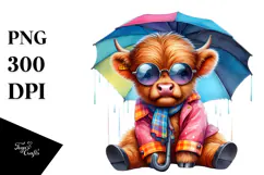 Cute Baby Highland Cow Sitting PNG Product Image 1