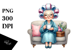 Old Lady Watercolor Character | Sitting on Couch Product Image 1