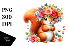 Cute Cartoon Squirrel with Flower Crown PNG Product Image 1