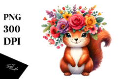 Cartoon Squirrel with Vibrant Flower Crown, Watercolor Product Image 1