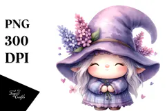 Watercolor Gnome with Large Lilac Calla Lily, PNG Product Image 1