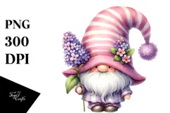 Watercolor Gnome with Large Lilac Calla Lily, PNG Product Image 1