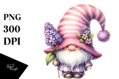 Cute Lilac Gnome with Hat, PNG Product Image 1