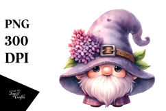 Watercolor Gnome with Large Lilac Calla Lily, PNG Product Image 1