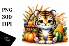 Whimsical Baby Tiger in Harvest Scene | Sublimation | Product Image 1