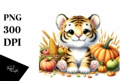 Whimsical Cute Baby Tiger Sitting in Front | Clipart Product Image 1