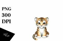 Whimsical Cute Baby Tiger Sitting in Front | Clipart Product Image 1