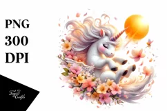 Adorable Tumbling Unicorn with Petals | Sublimation Clipart Product Image 1