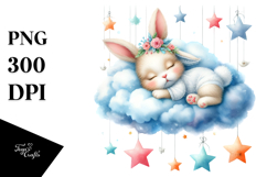 Baby Bunny Sleeping on Cloud | Clipart Product Image 1