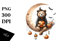 Halloween Bear on Moon, PNG Product Image 1