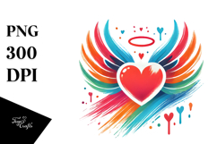Colorful Paintbrush Style Heart with Wings PNG Product Image 1