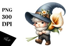 Cute Watercolor Baby GNOME with Big HAT PNG Product Image 1
